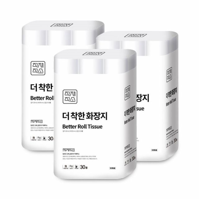 더착한 화장지 무형광 3겹 30M 30롤*3개 (총90롤)