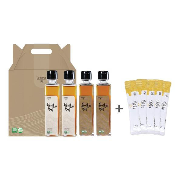 참기름의 정석 국산 참기름,들기름 세트 (150ml x 4병, 스틱 들기름 5매)