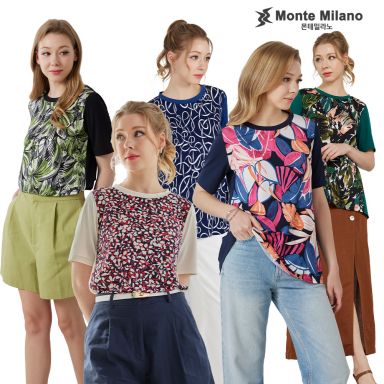 [몬테밀라노] 비비드 날염 티블라우스 5종
