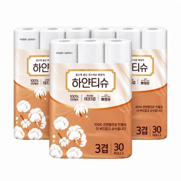 하얀티슈화장지 천연펄프 30m 90롤 3팩세트